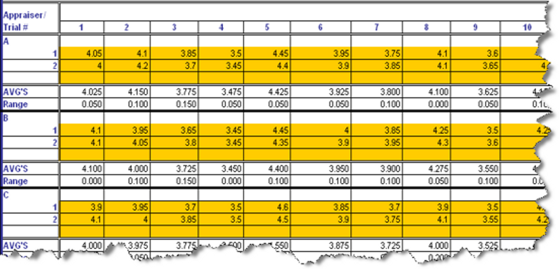 Measurement system breaking up appraisers and the measurement ranges