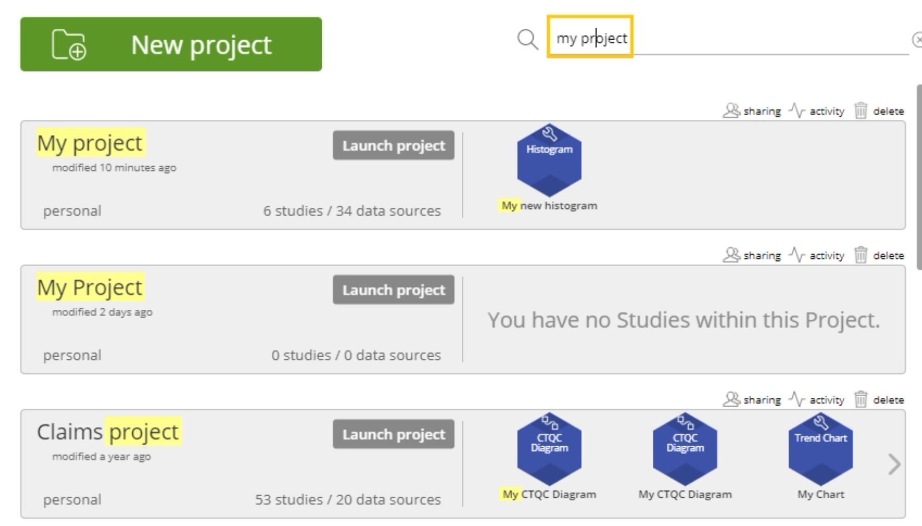 Screenshot of EngineRoom project search
