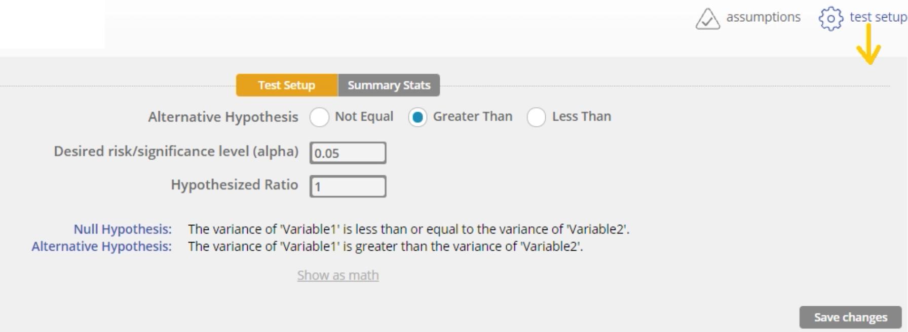 2 variances example test setup