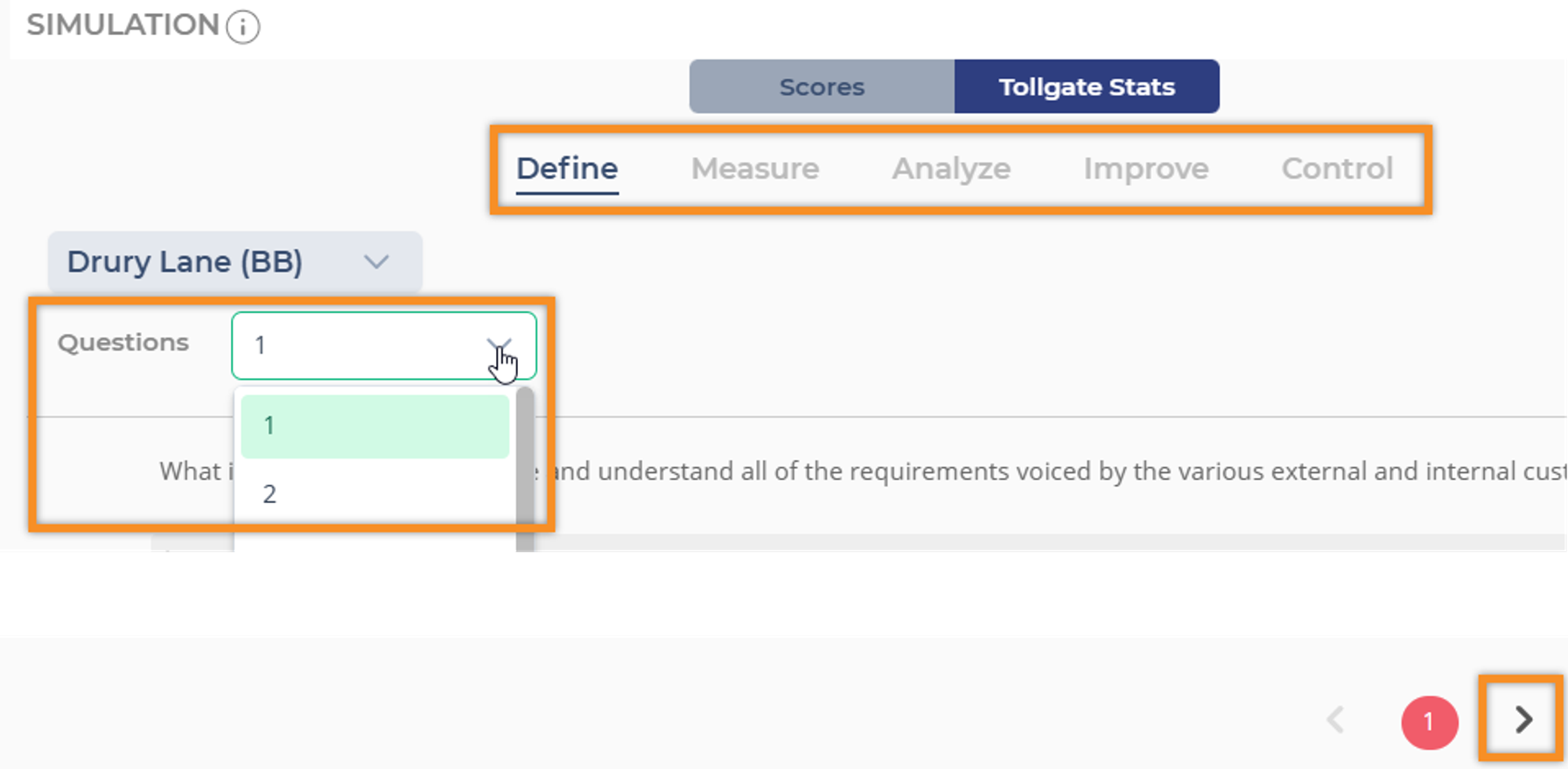 image of the question drop-down for tollgate stats