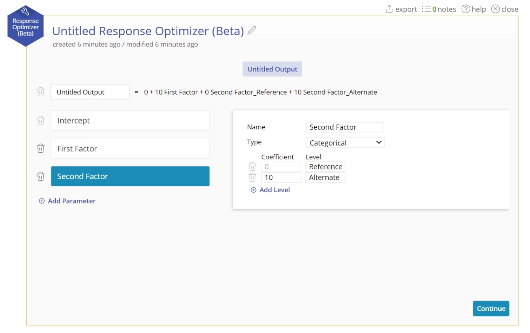 Optimizer with "second factor" being edited.