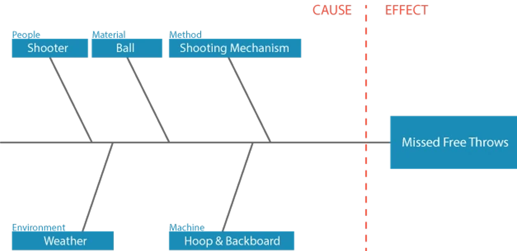 Graphic showing the Causes in a Fishbone Diagram