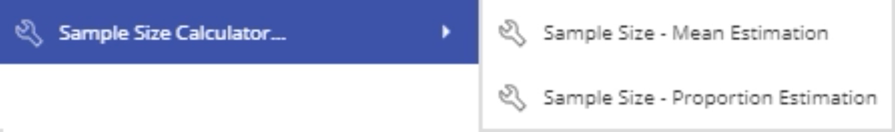 Sample size calculator menu.