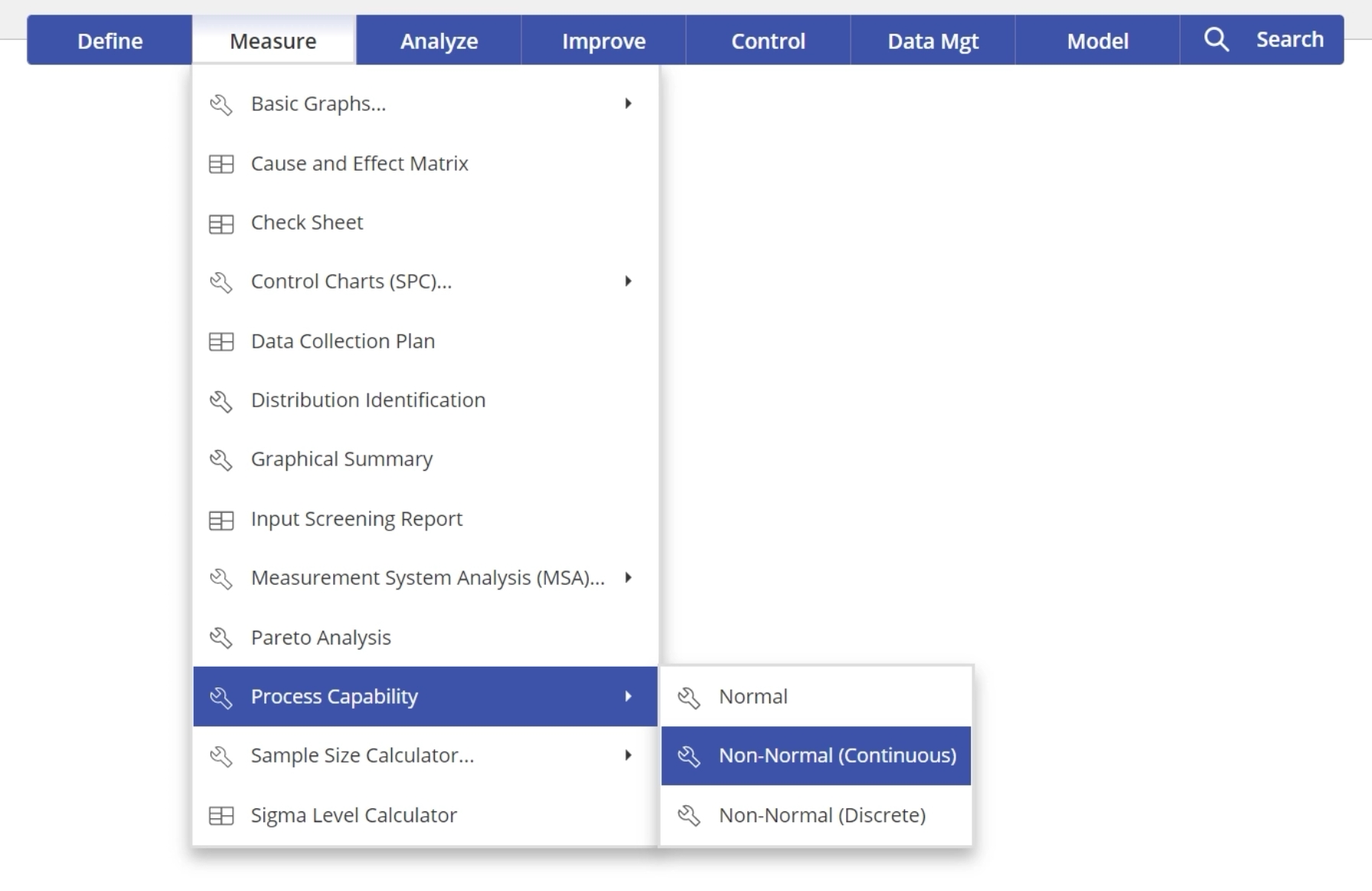 "Measure" dropdown menu with "non-normal (continuous)" option selected.