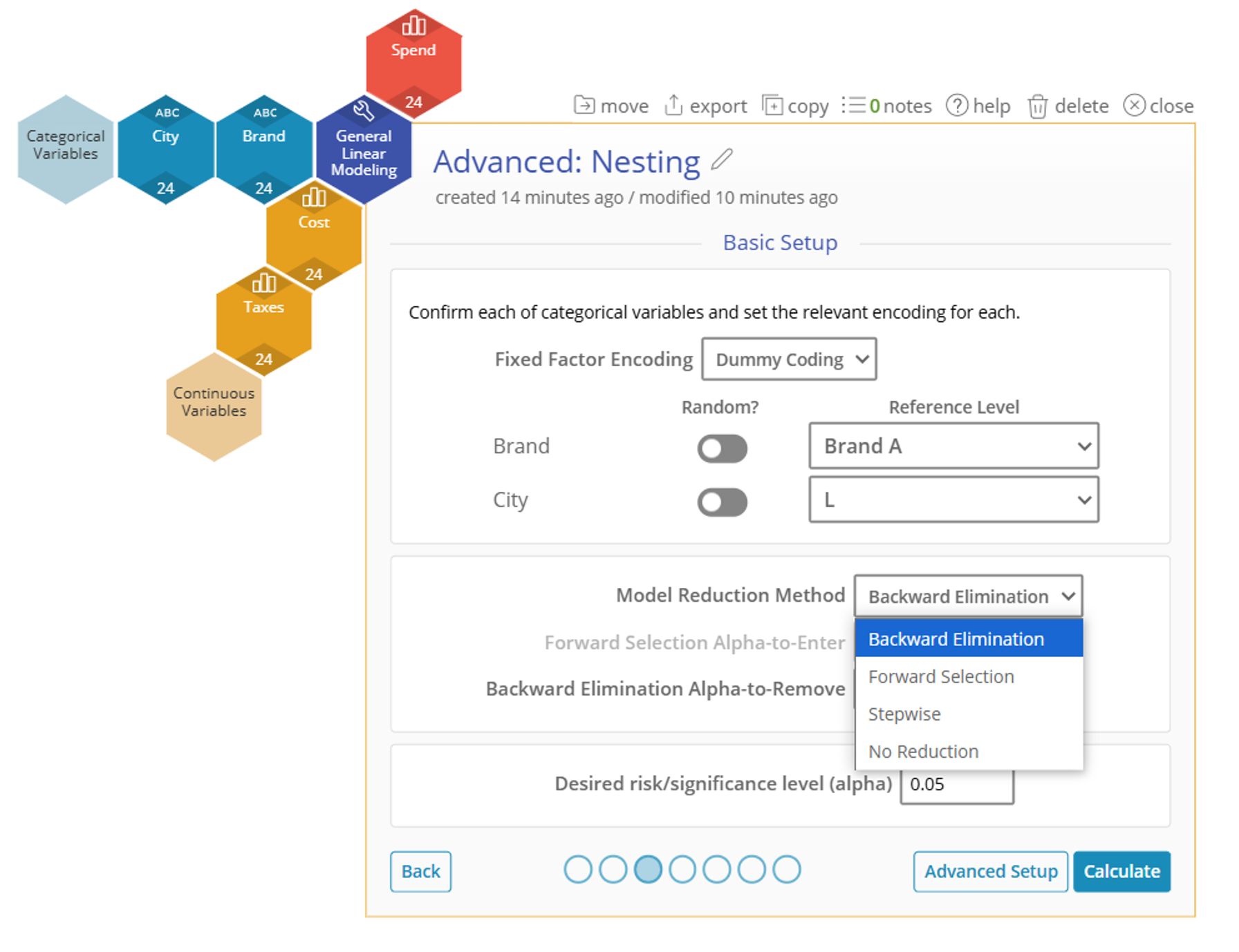 Dropdown showing the four options for Model Reduction Method