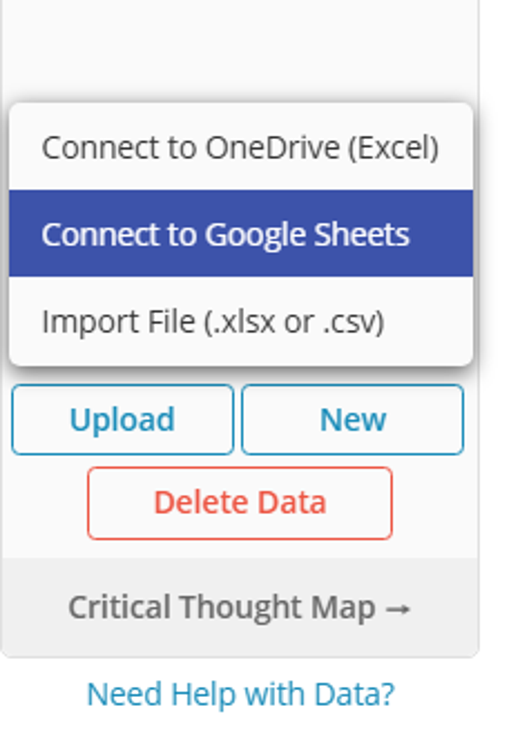 Dropup menu with Connect to Google Sheets highlighted