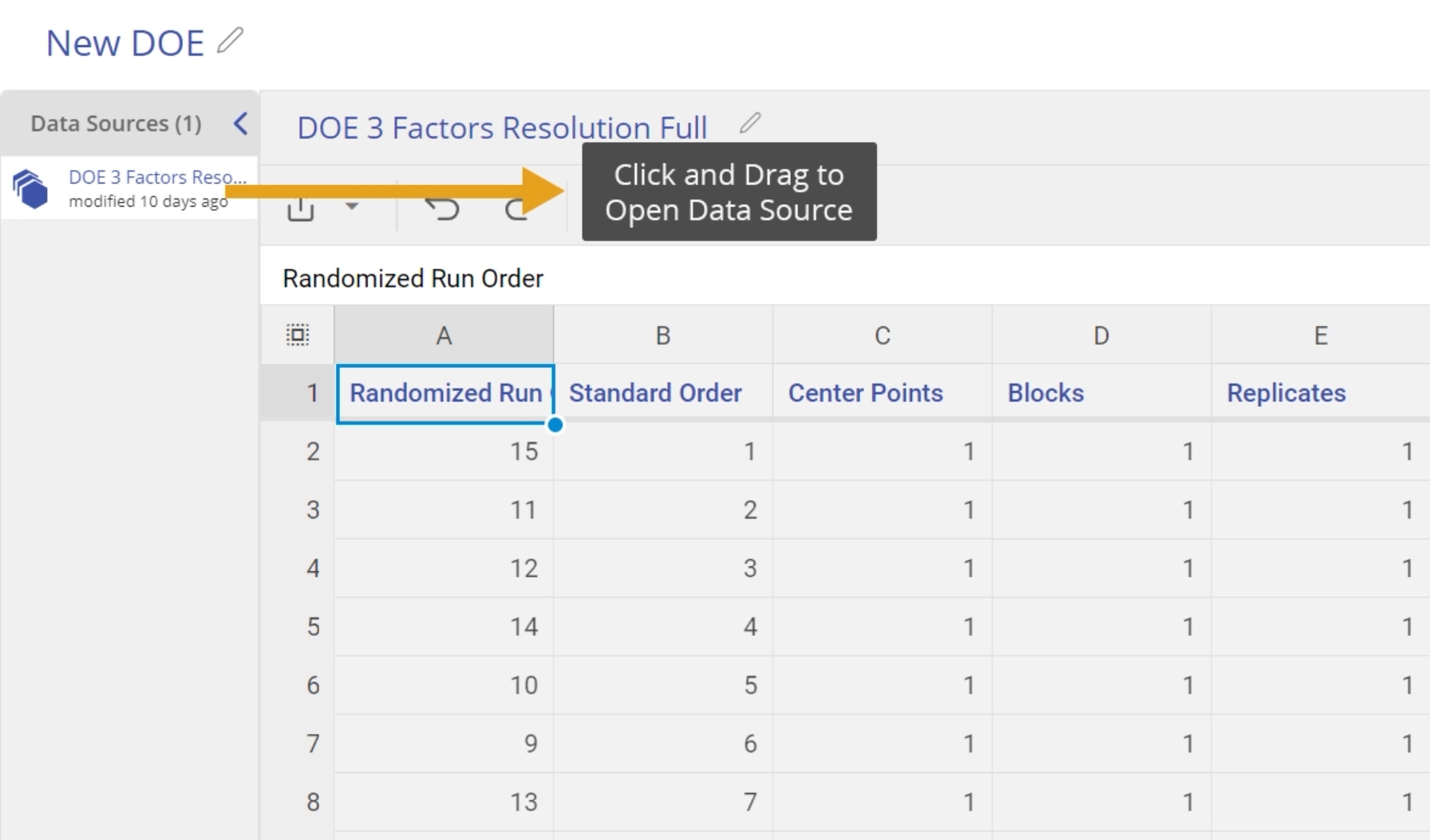 Data Source is highlighted, indicating that you can drag on the data source to reveal data editor