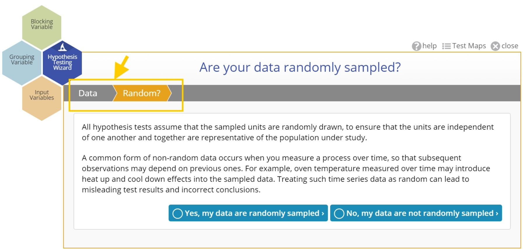 Pop up asking if data is randomly sampled.