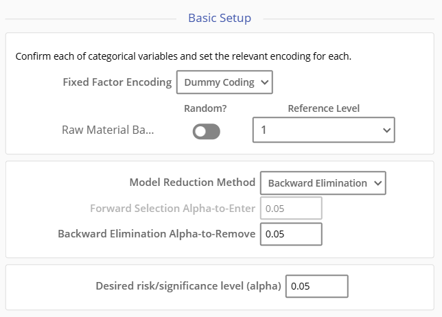 Basic setup screen of General Linear Modeling