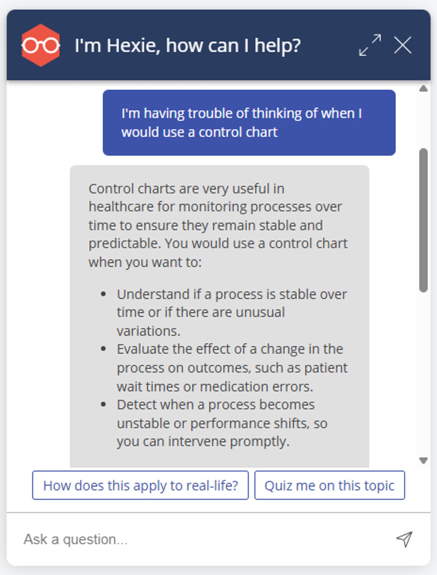 Hexie AI Tutor Healthcare Example Response