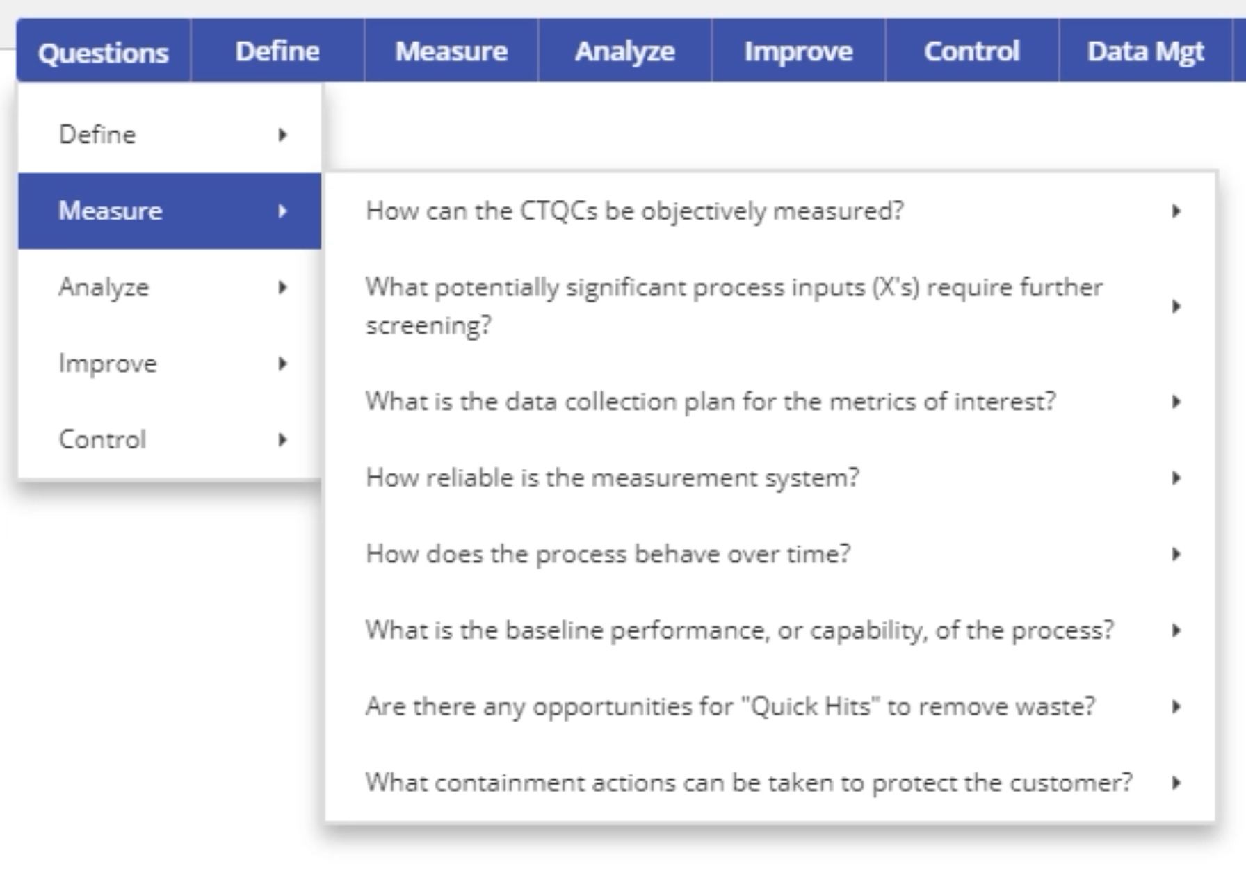 EngineRoom questions menu measure dropdown.