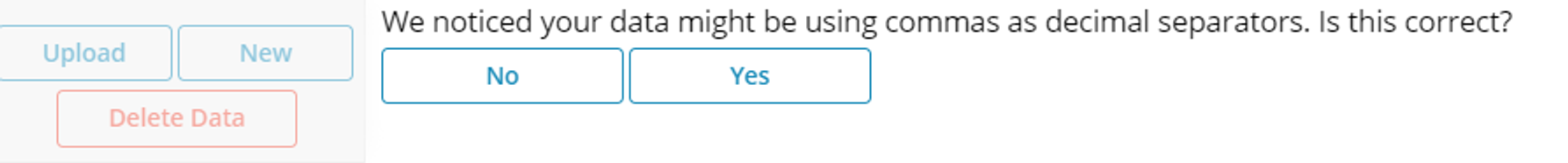 Alert asking if it is correct that your data might be using commas as decimal separators.