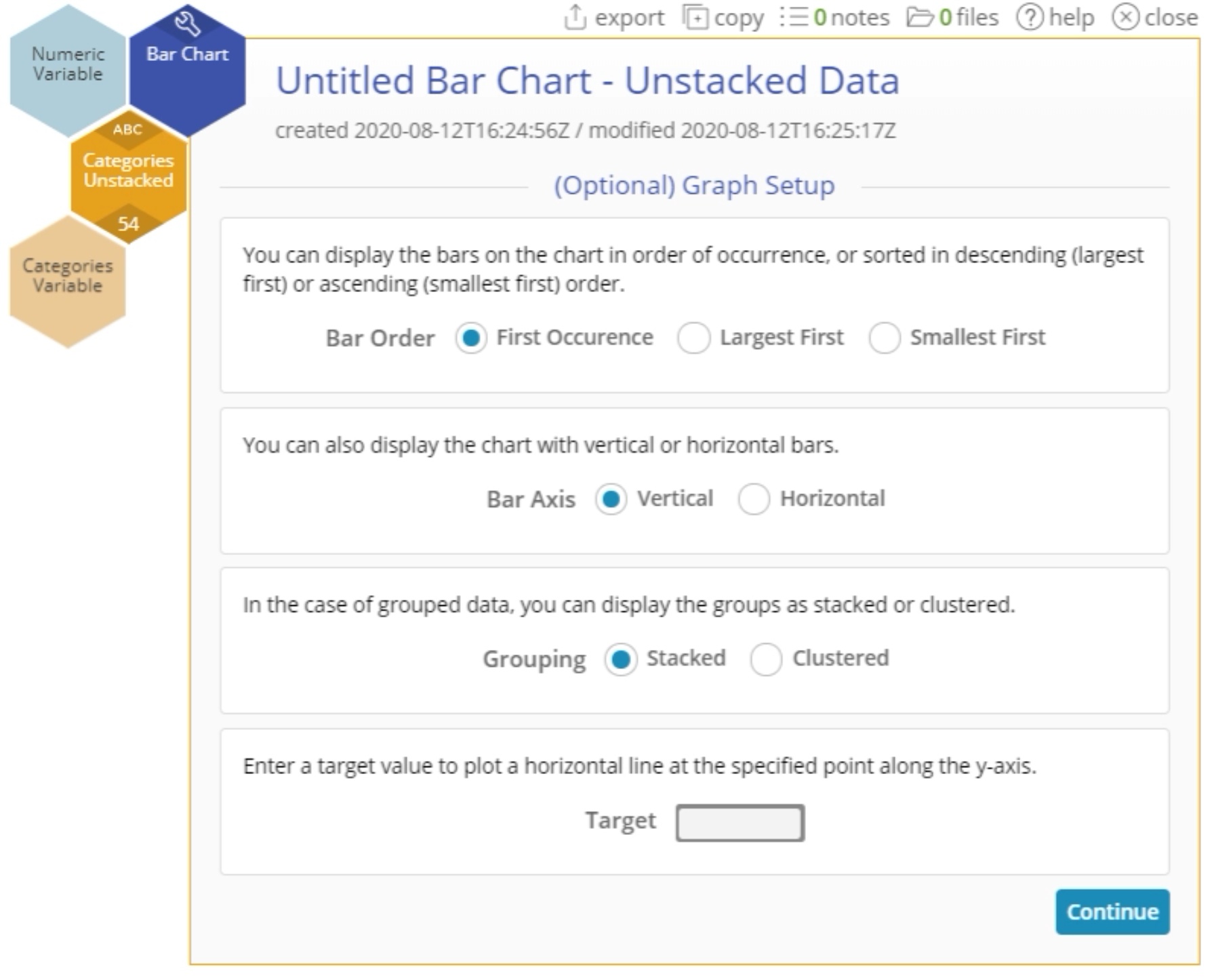 Options for bar chart with data added.