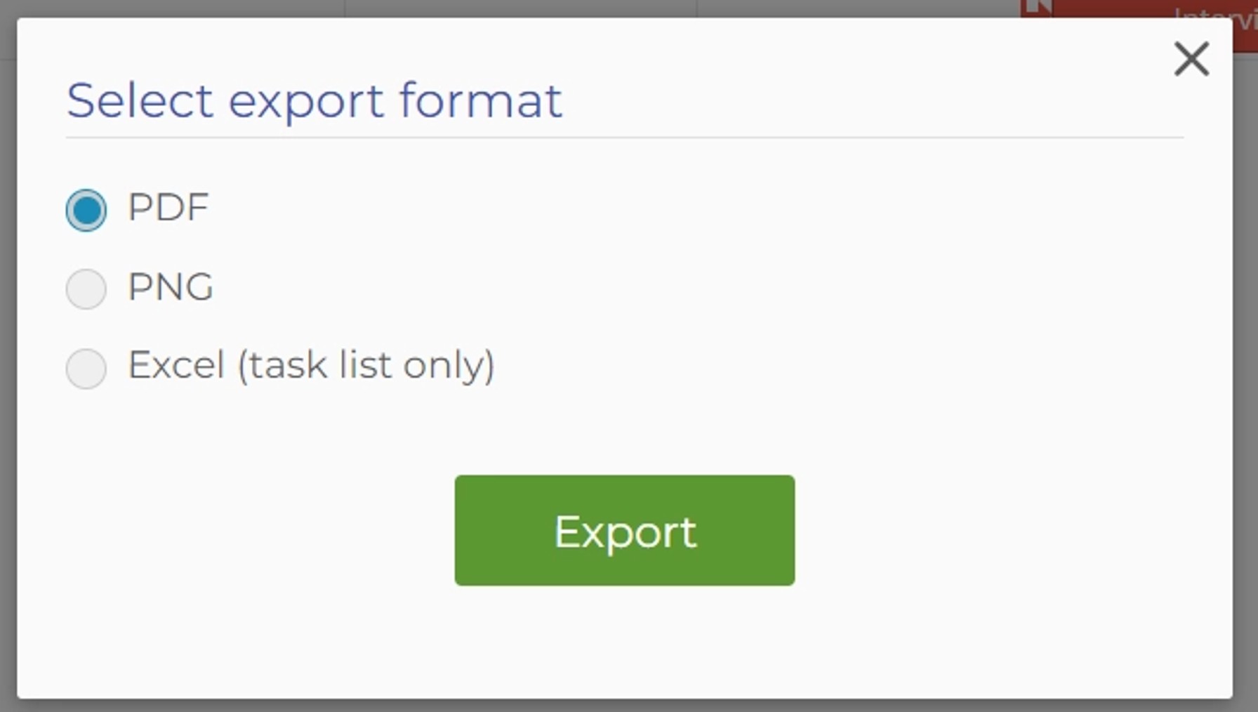 "Choose export format" pop-up menu.