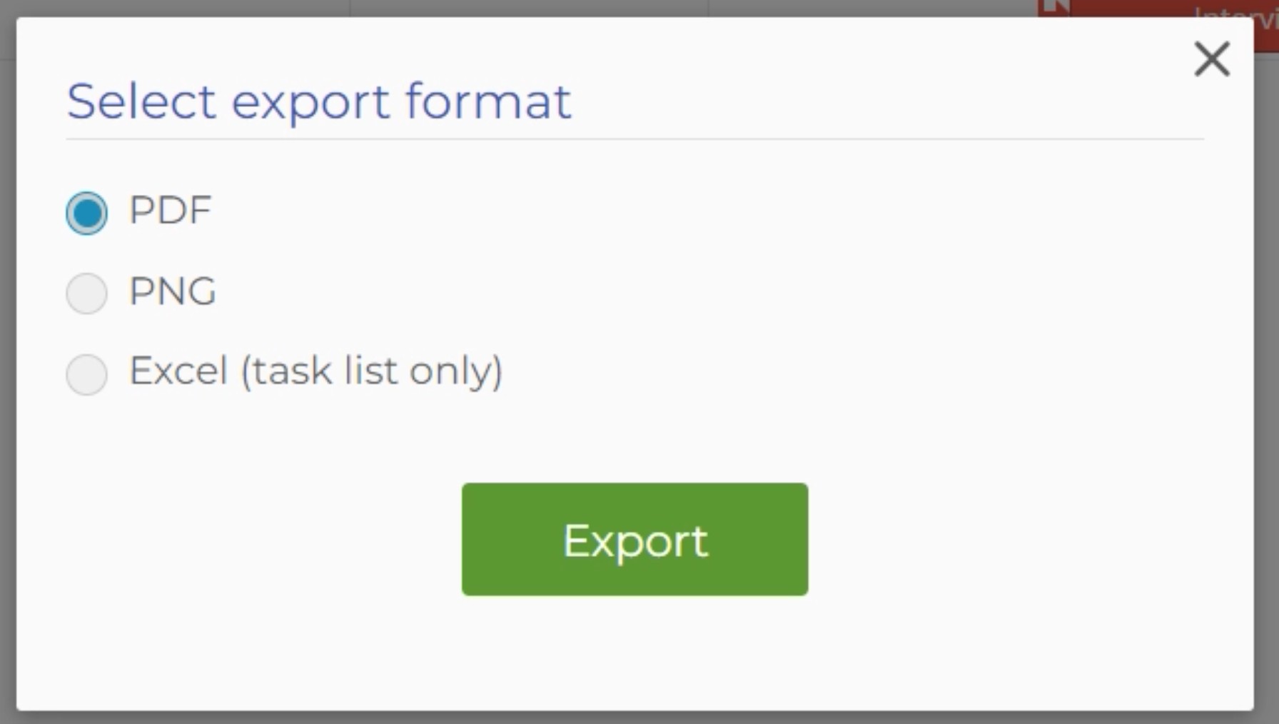 "Choose export format" pop-up menu.