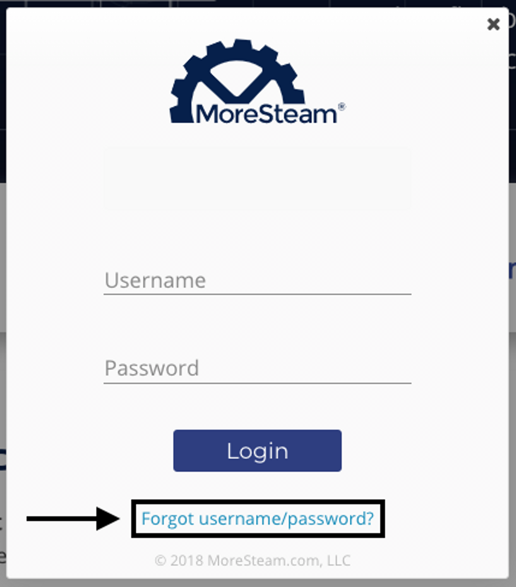 forgot username/password link in login