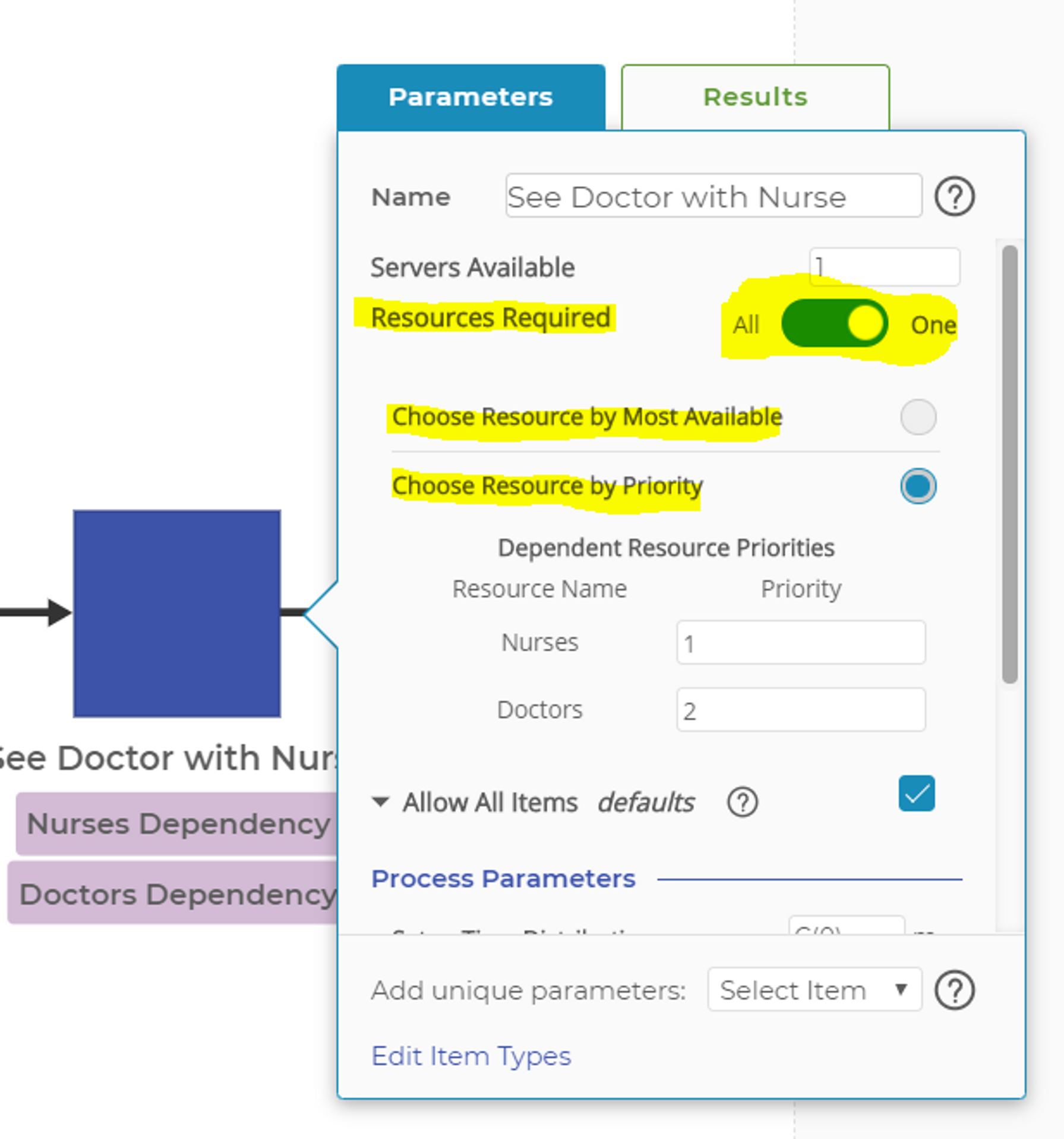 Activity Block Parameters with Multiple Resource Blocks