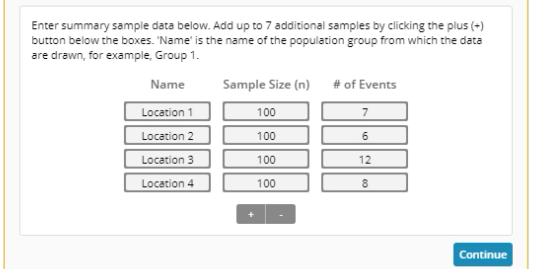 Sample multiple proportions summary.