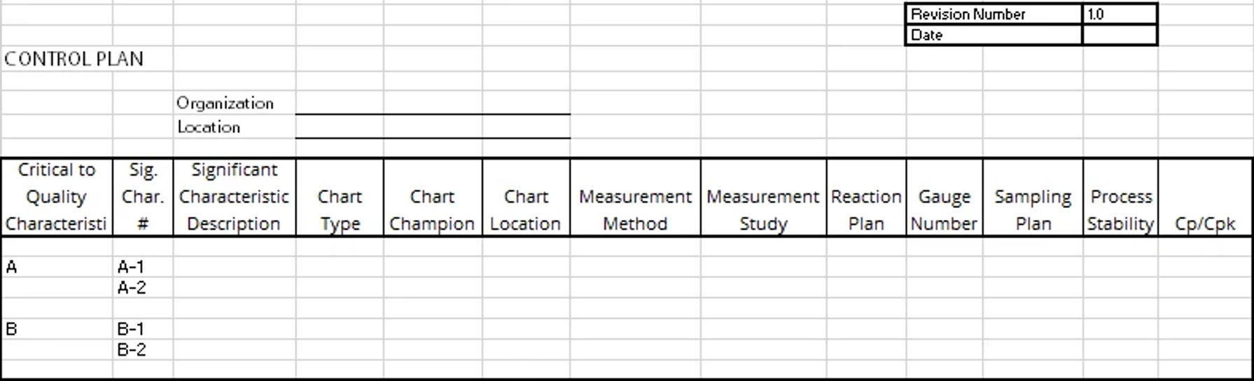 quality control plan template excel