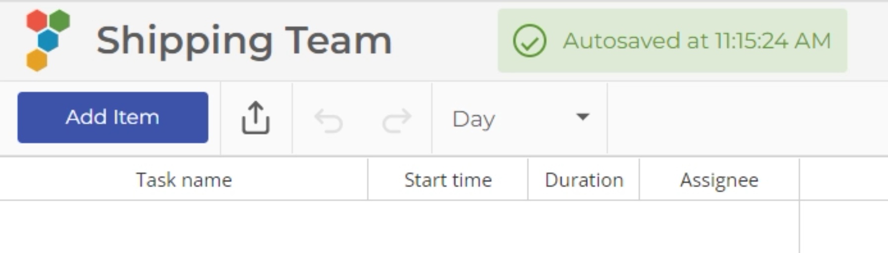 Gantt chart "Add Item" button.