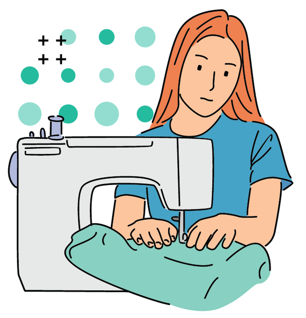 Illustration of a woman sewing