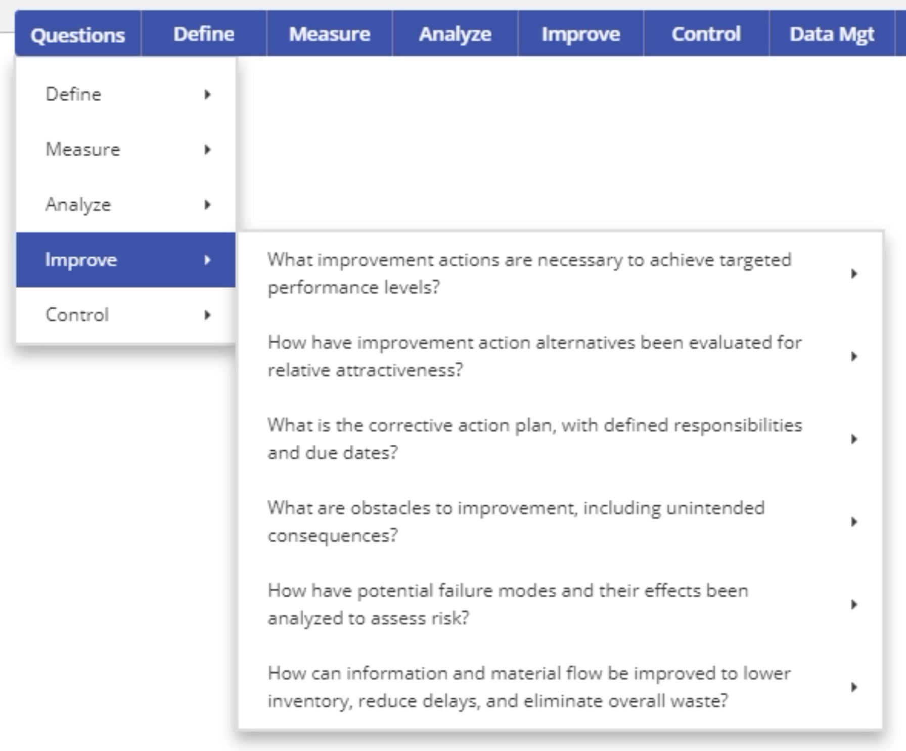 EngineRoom questions menu improve dropdown.