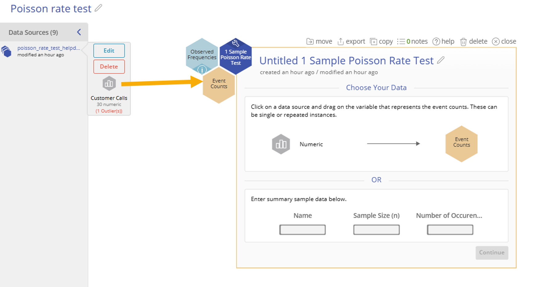 Dragging Customer Calls variable on the Event counts dropzone