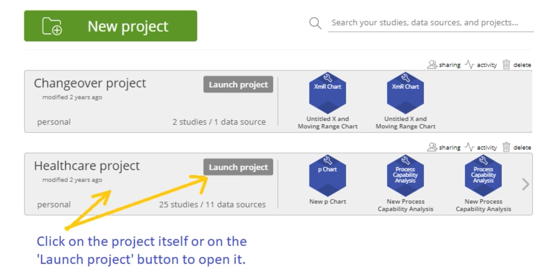Screenshot of EngineRoom open project menu.
