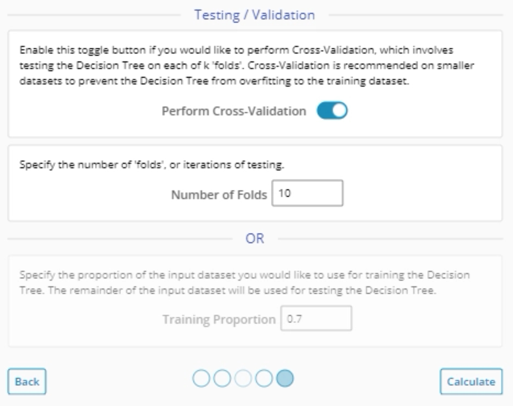 Testing/Validation menu.