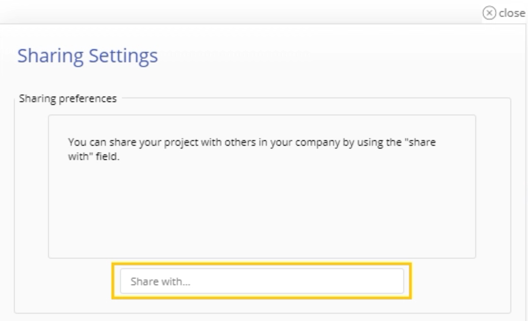 Screenshot of sharing preferences menu.