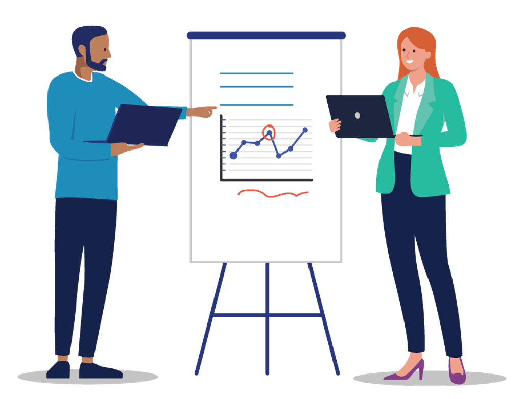 Two People presenting chart data.