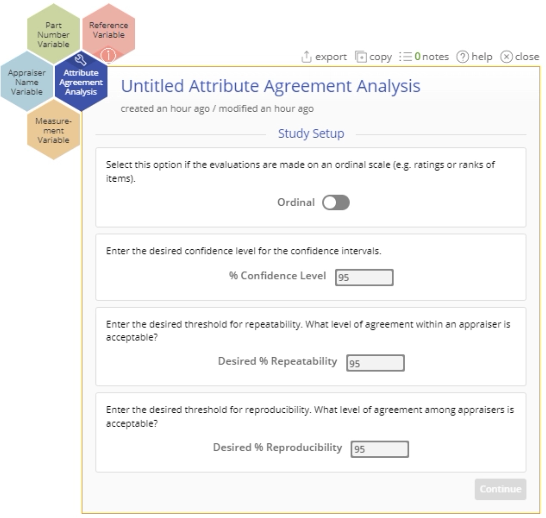 Attribute agreement setup menu.