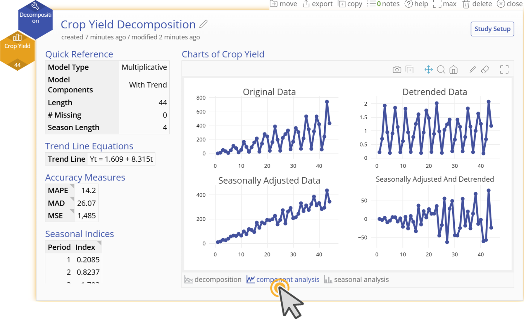 Decomposition component analysis tab for example 2