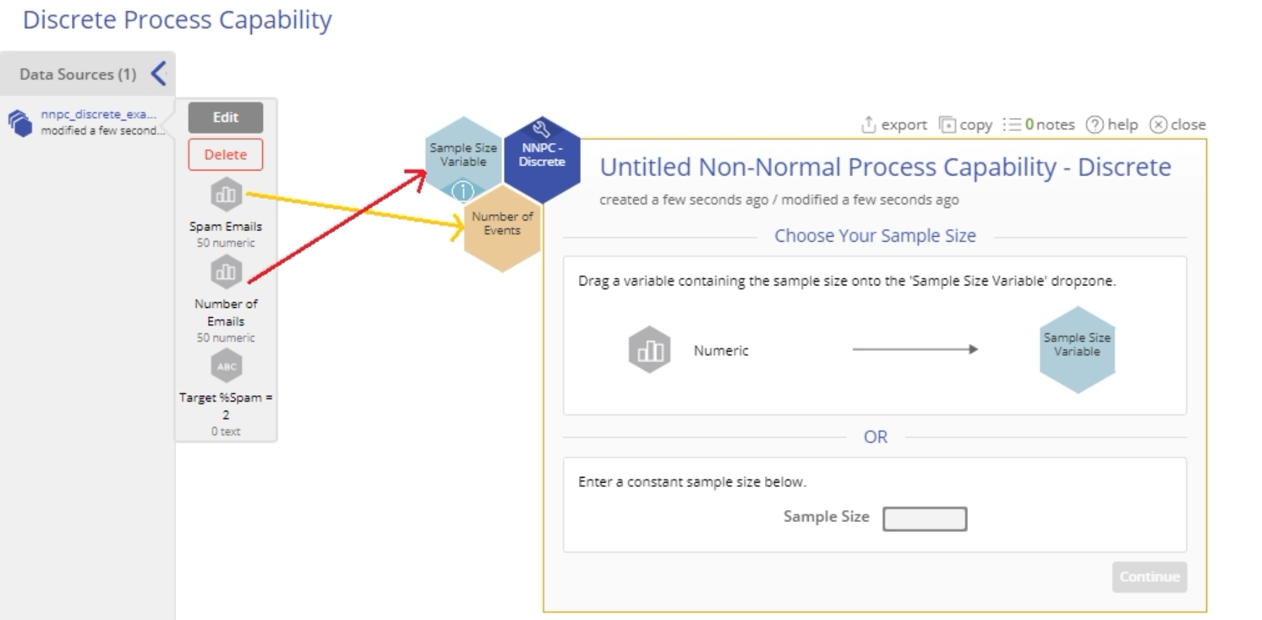 Non-normal process capability discrete start up modal.