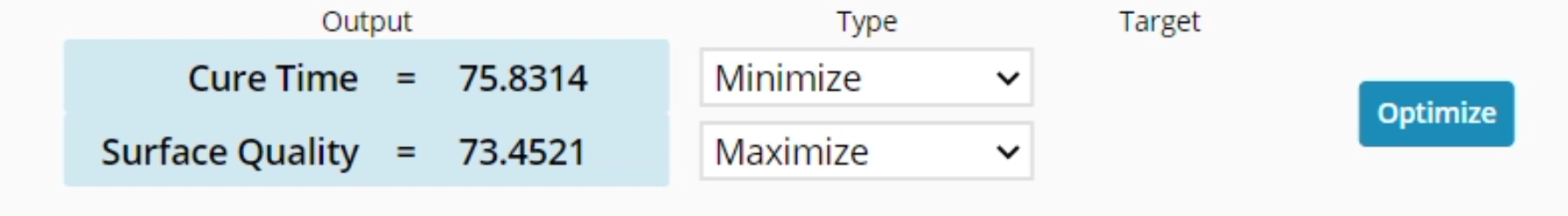 Optimizer set targets menu.