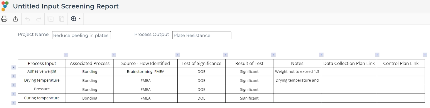 Input screening report output.