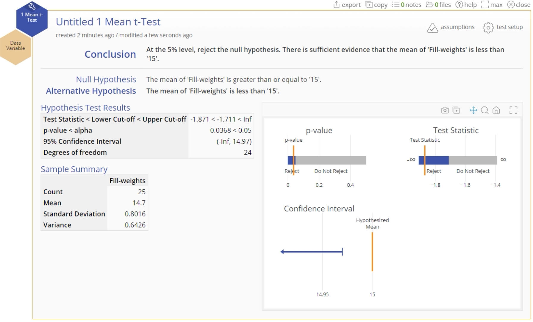 Example 1 mean t-sample output.