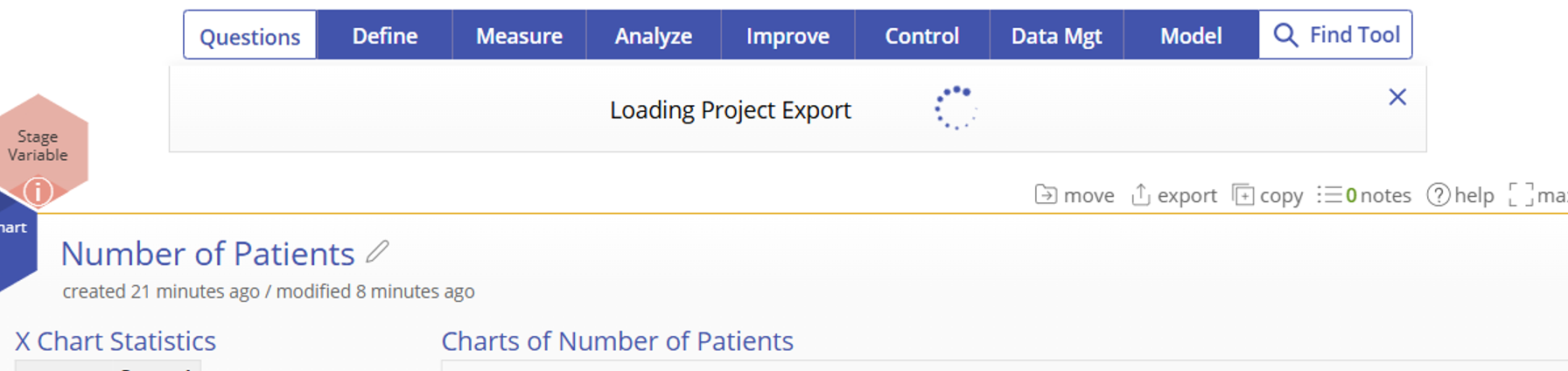 Status spinner that says Loading Project Export