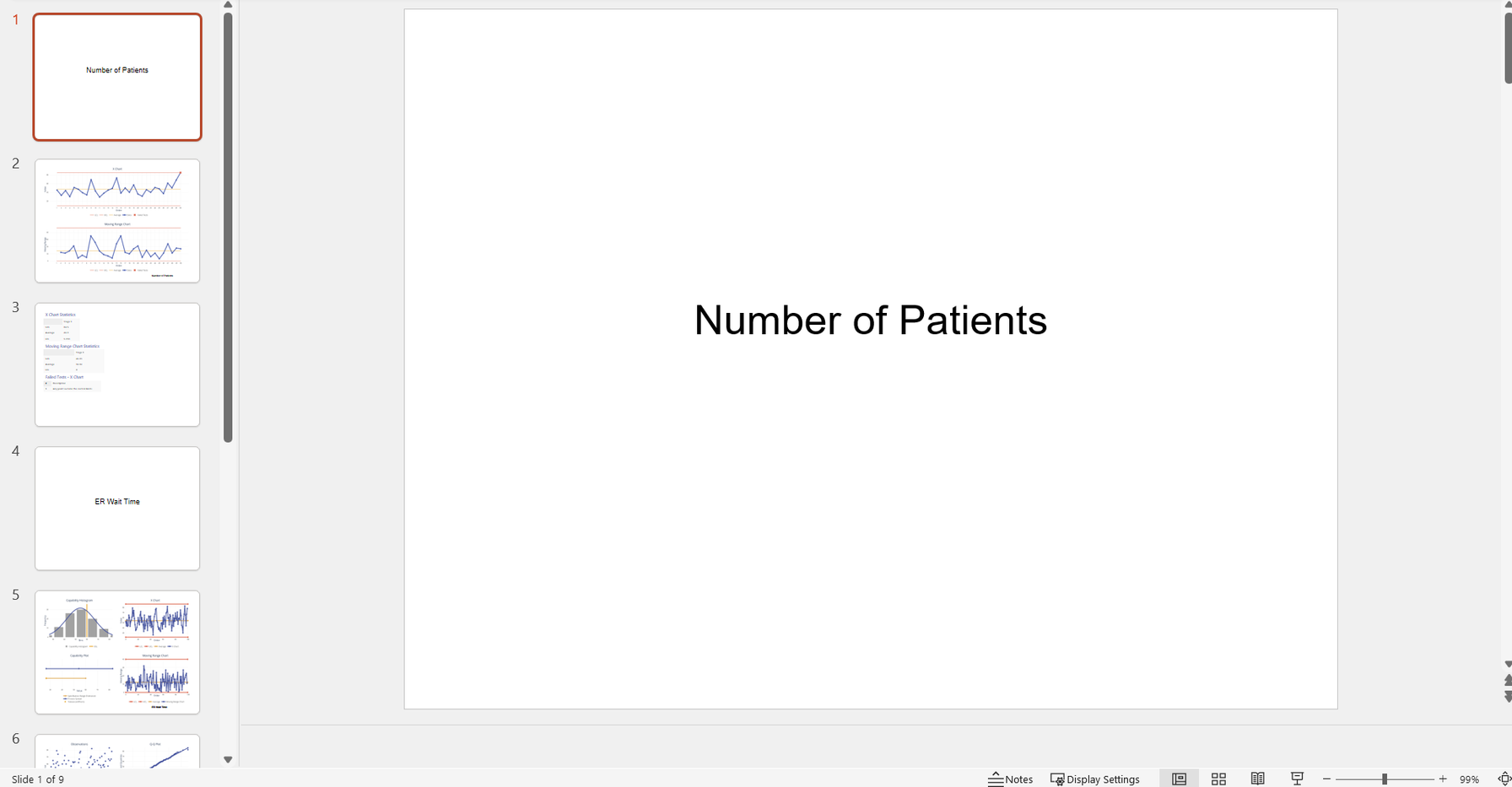 Slideshow export of EngineRoom Studies. PowerPoint slide says Number of Patients. Preview slides show graphs and charts.