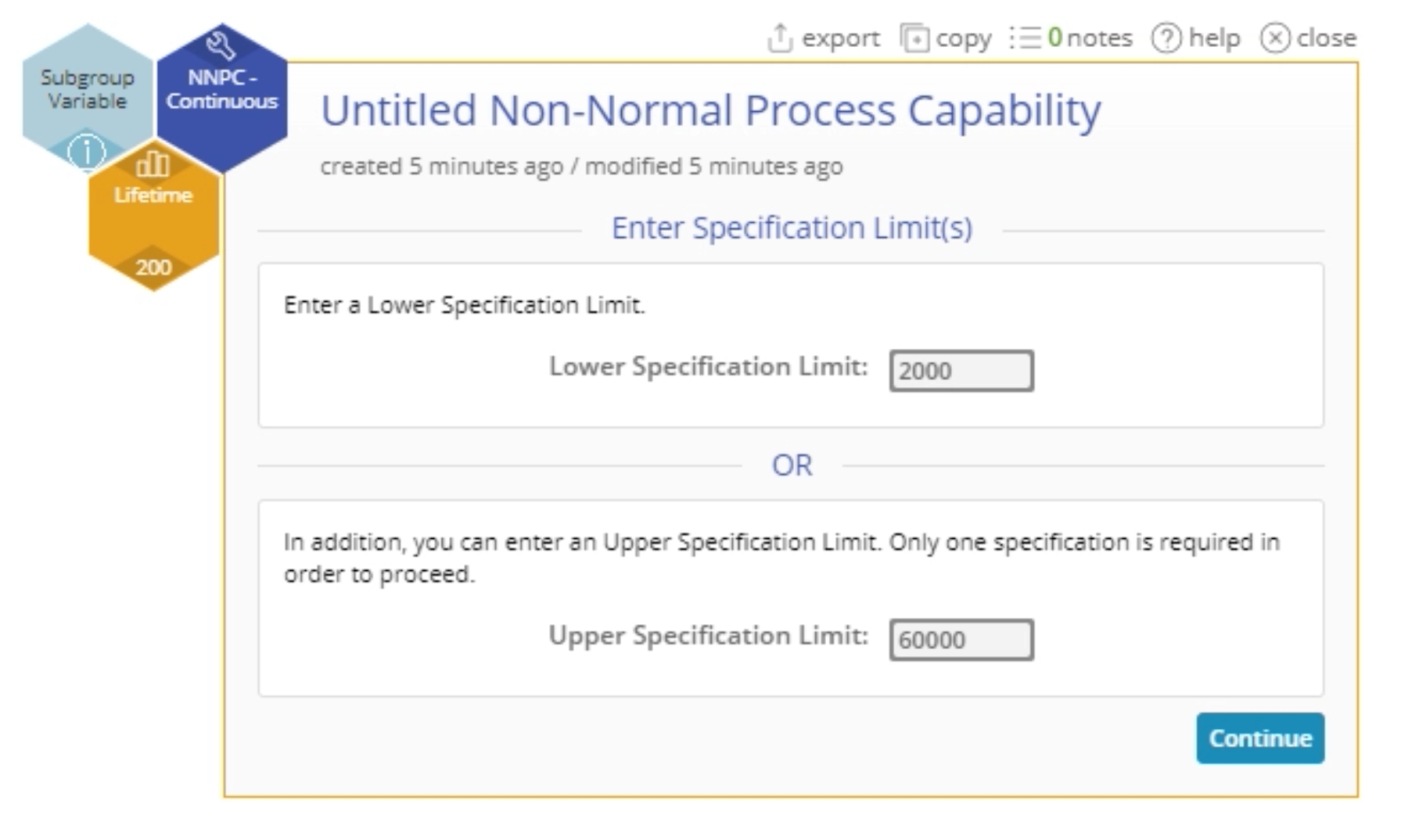 Non normal process capabilities with specification limits 2000 and 6000.