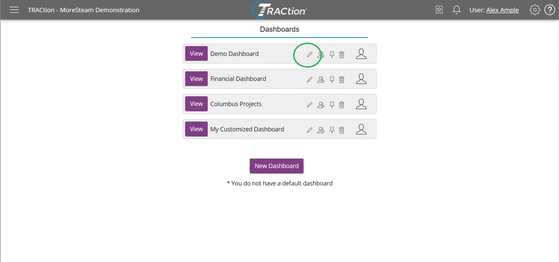 Highlighting the "Edit Dashboard" button
