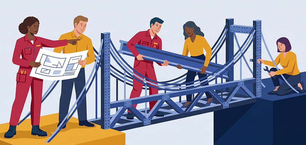 People working together to build a bridge