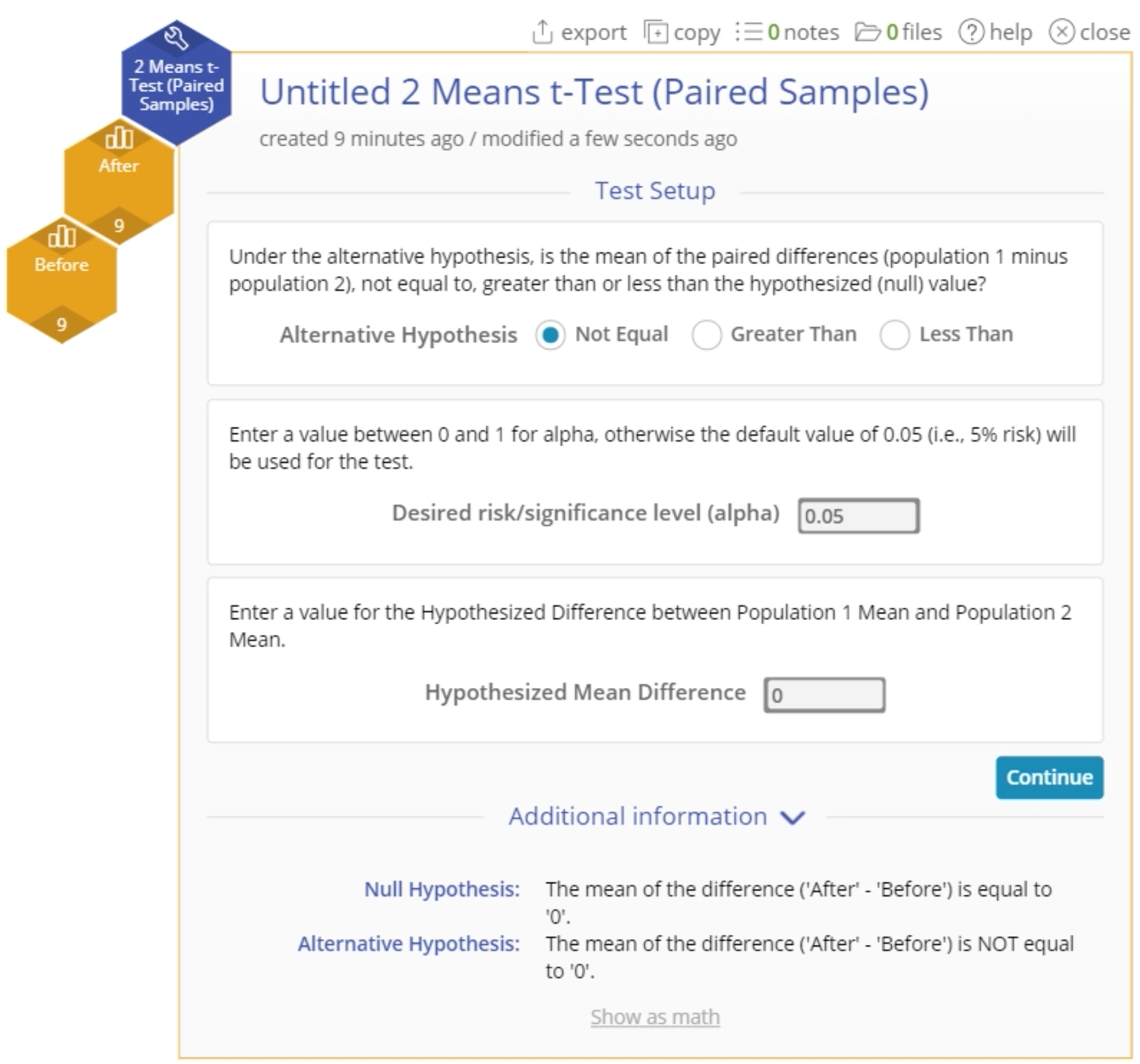 2 Means t-Test paired drag data start up.