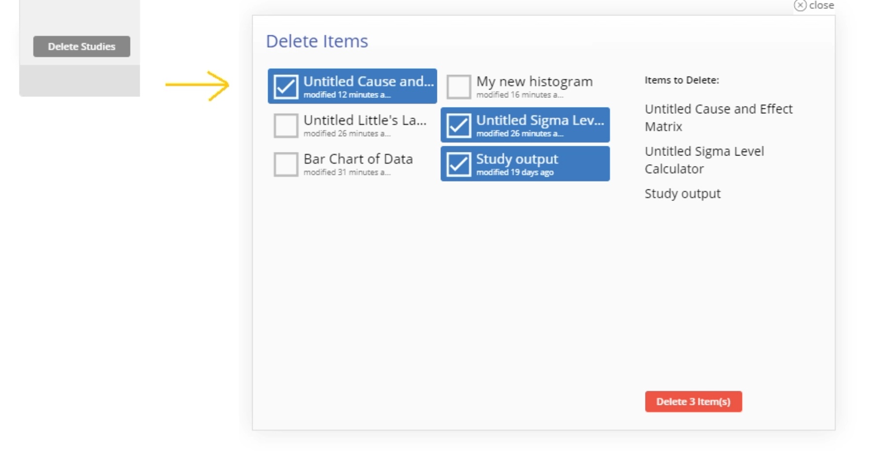 Delete items from EngineRoom study.