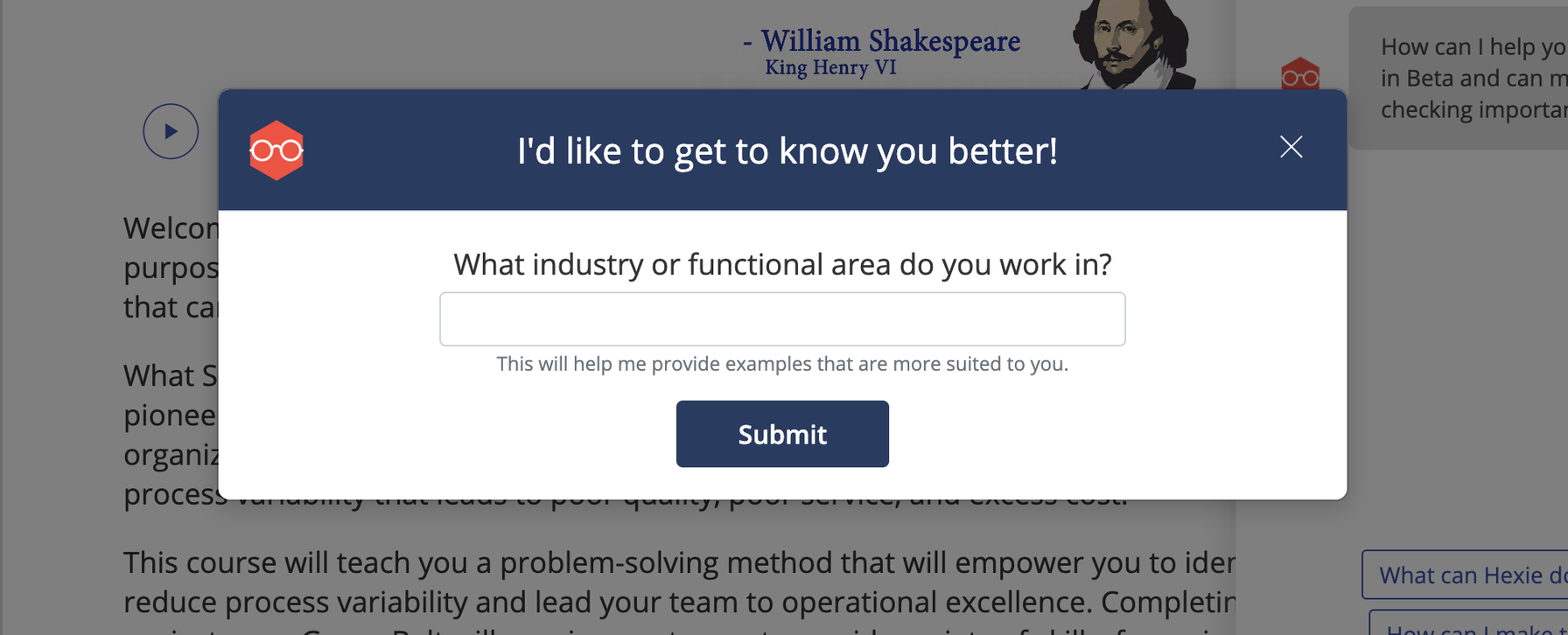 Hexie Personalization Modal