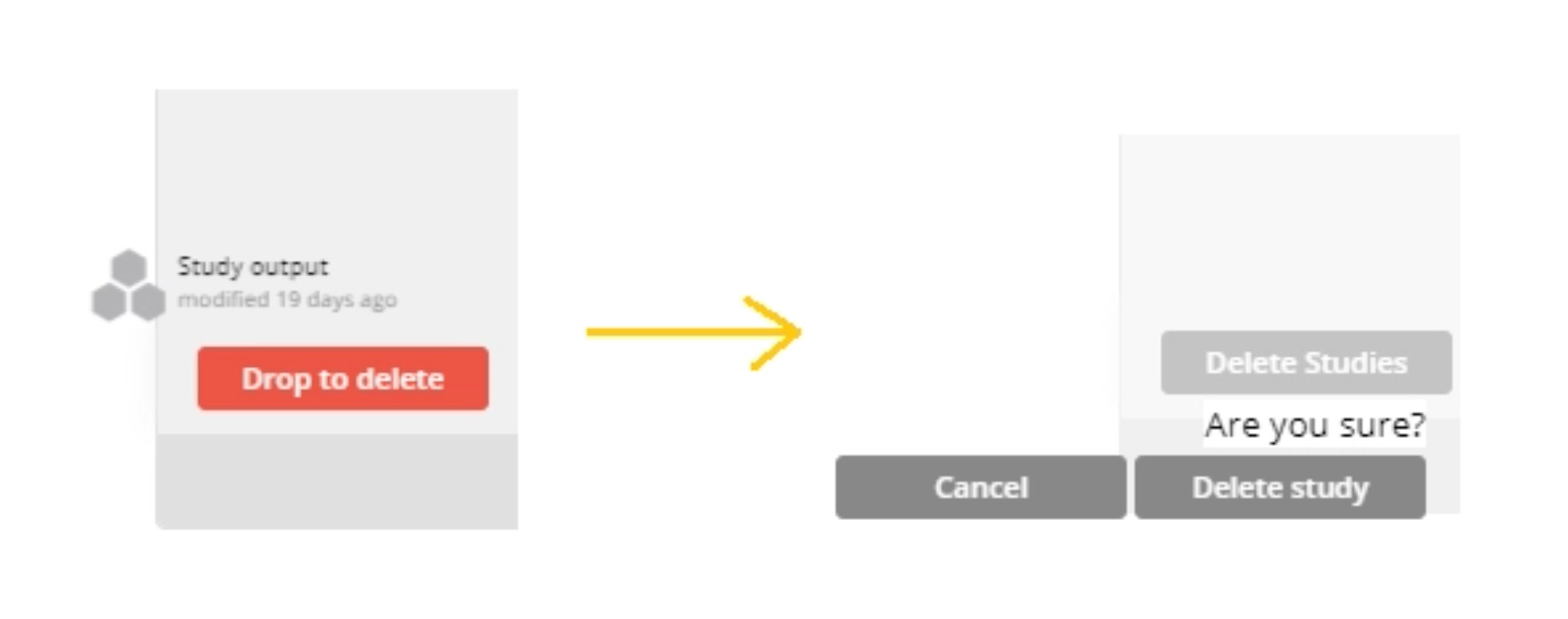 Screenshot showing how to delete EngineRoom study.