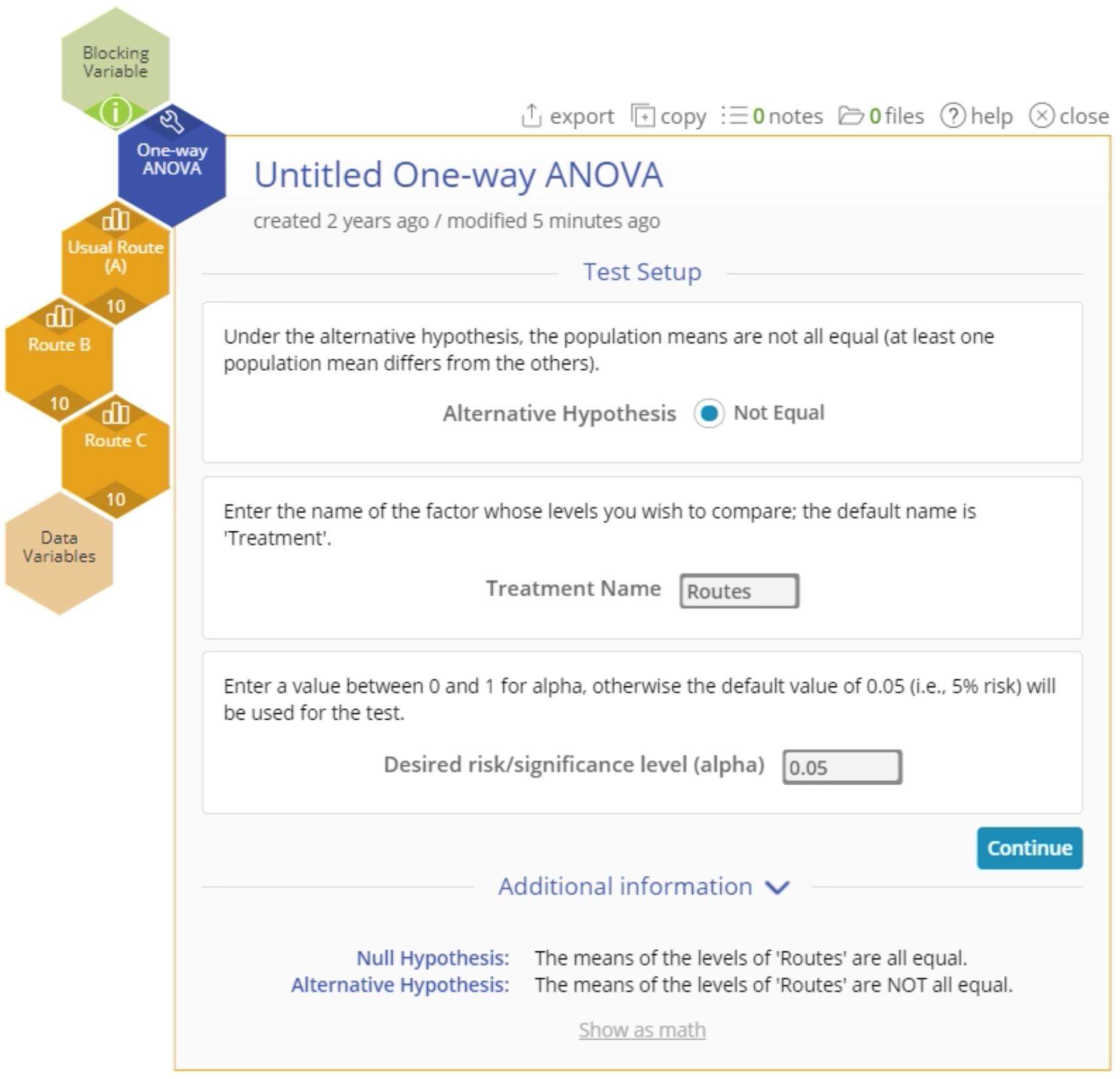 One-way ANOVA setup example