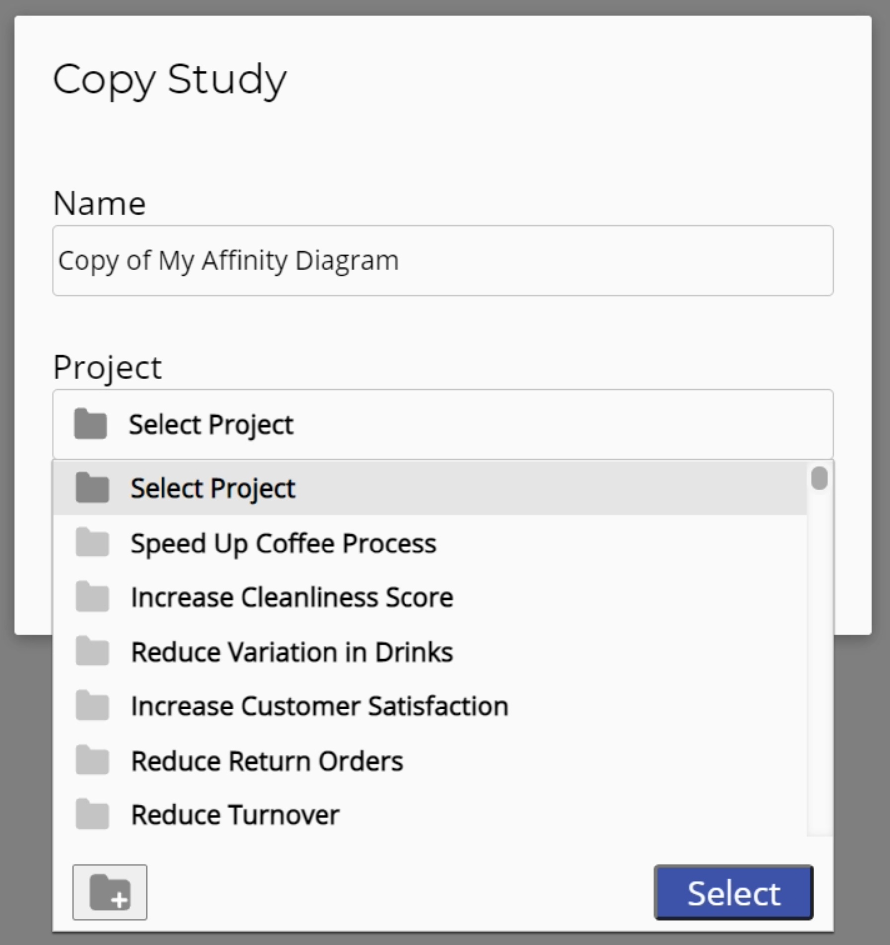 Choose a project from the dropdown.