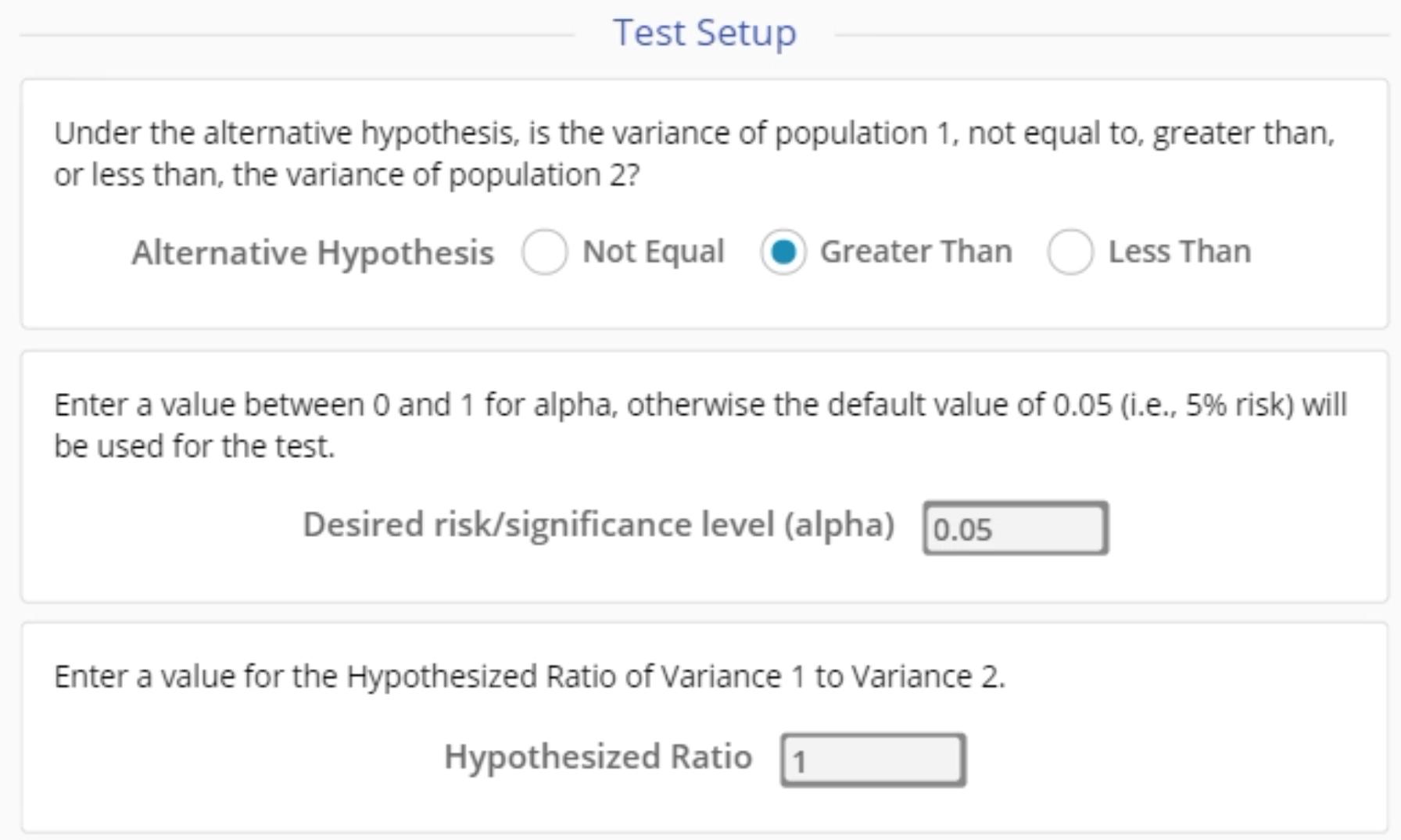 2 variances example summary setup
