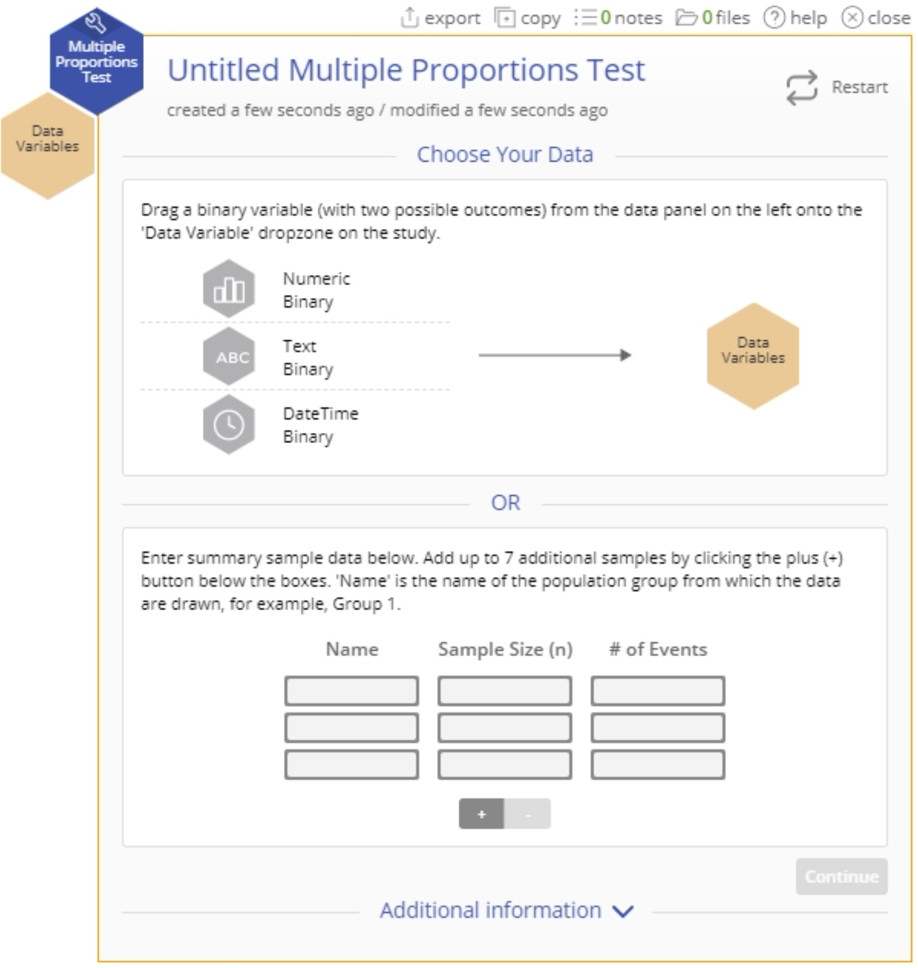 New multiple proportions test menu.